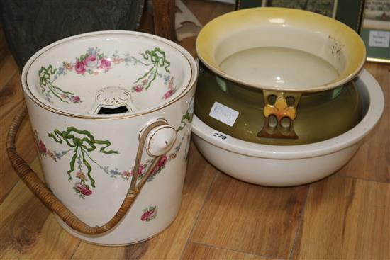 A wash pail, a jardiniere and basin
